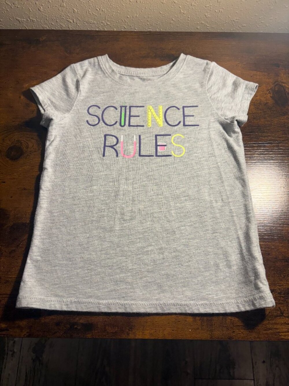 Girls Gray “Science Rules” STEM Graphic T-Shirt